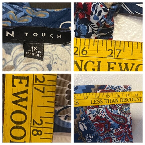 N Touch Women’s 1X Multicolor Floral Boho Tunic Top Button Details Blue Red - Picture 11 of 15